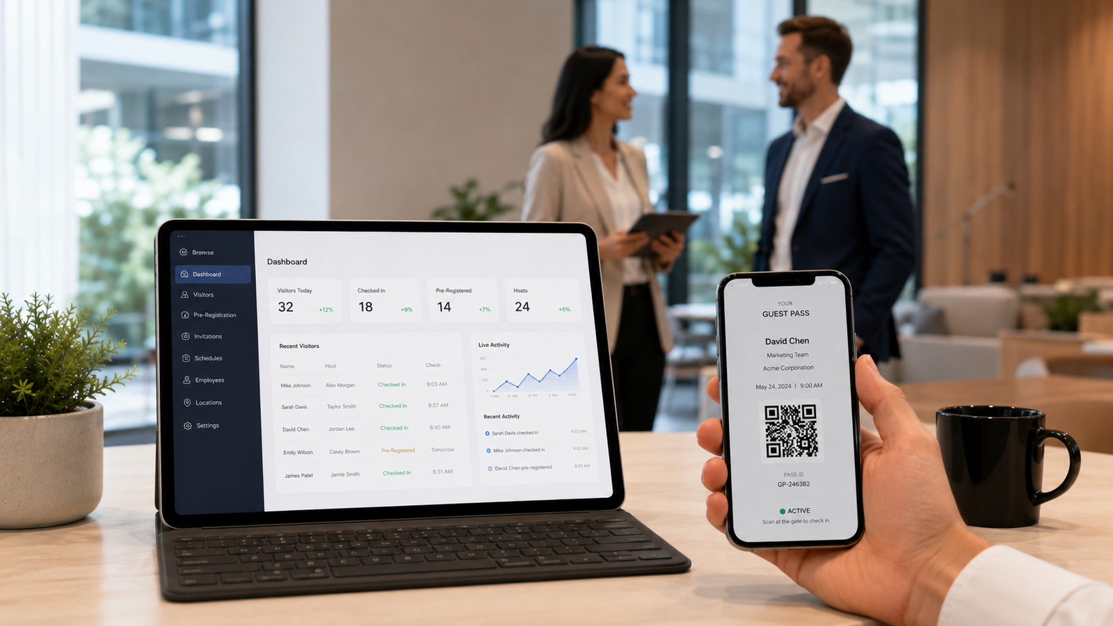 Modern office visitor management dashboard and guest pass app